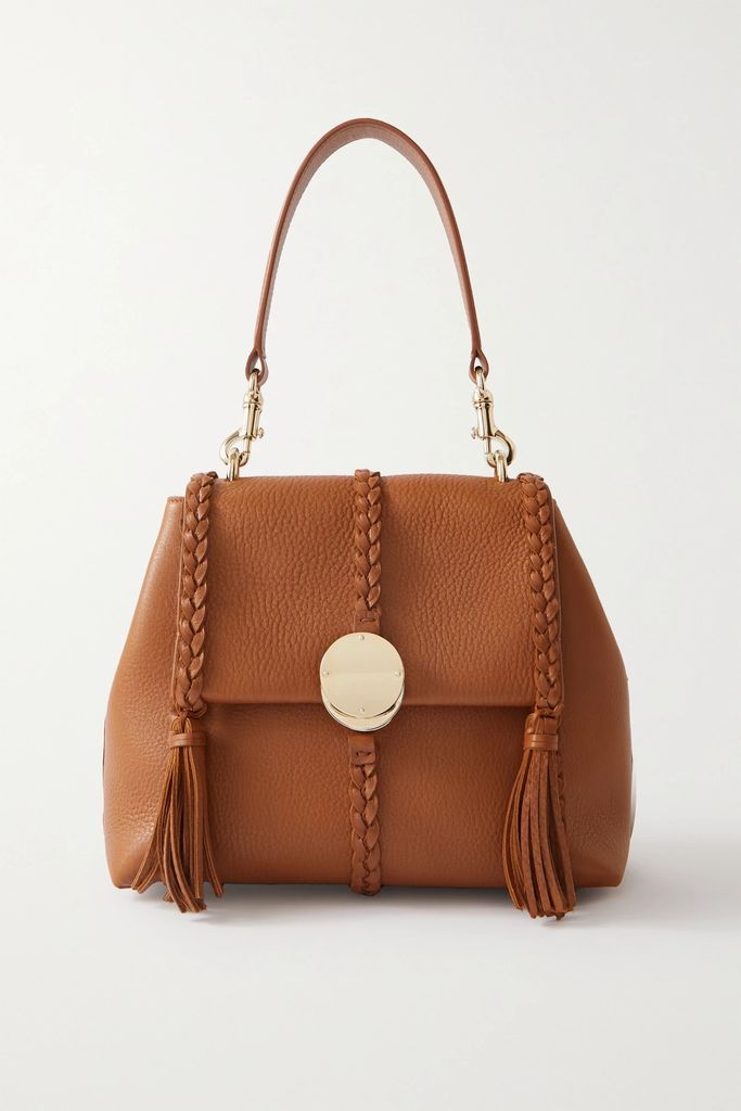 + Net Sustain Penelope Small Tasseled Textured-leather Shoulder Bag - Brown
