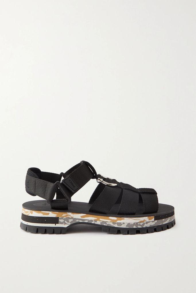 + Net Sustain Nikie Embellished Webbing Flatform Sandals - Black