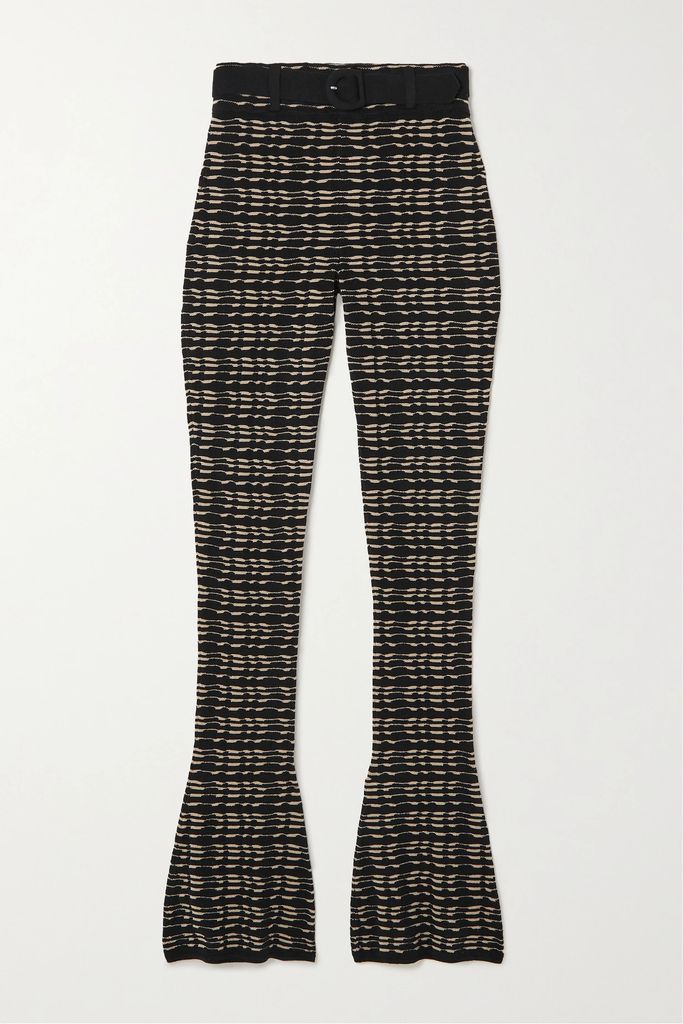 + Net Sustain Belted Jacquard-knit Flared Pants - Black