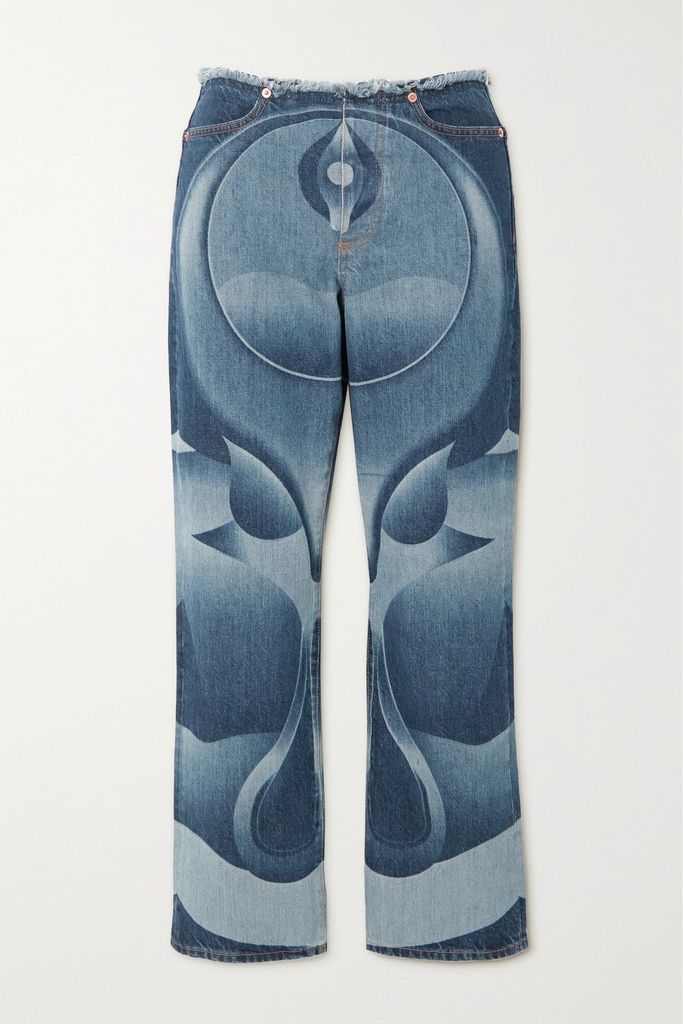 + Net Sustain Mariah Frayed Printed Organic Mid-rise Straight-leg Jeans - Black