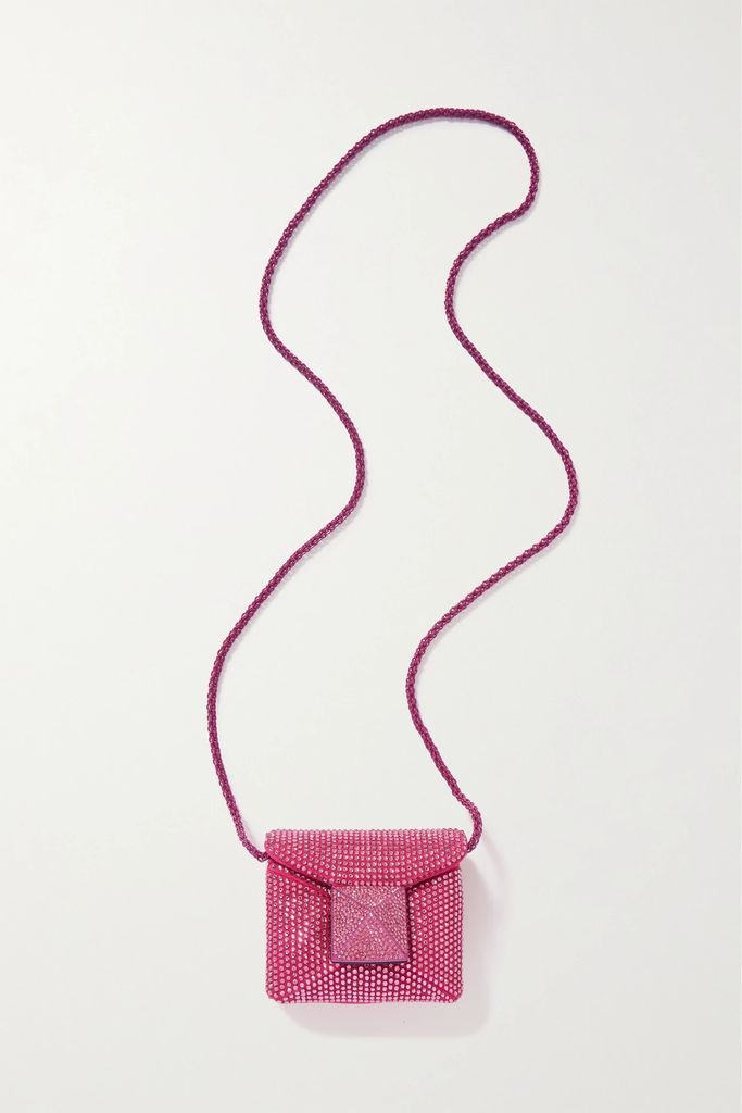 Valentino Garavani One Stud Micro Crystal-embellished Suede Shoulder Bag - Pink