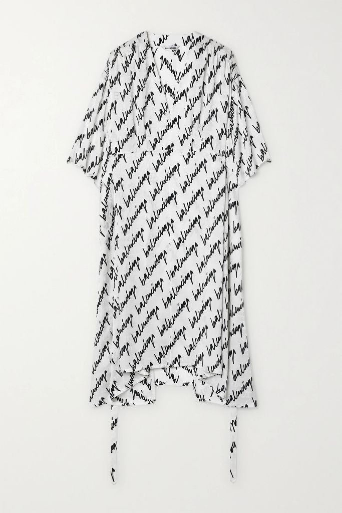 Belted Silk-jacquard Midi Dress - White