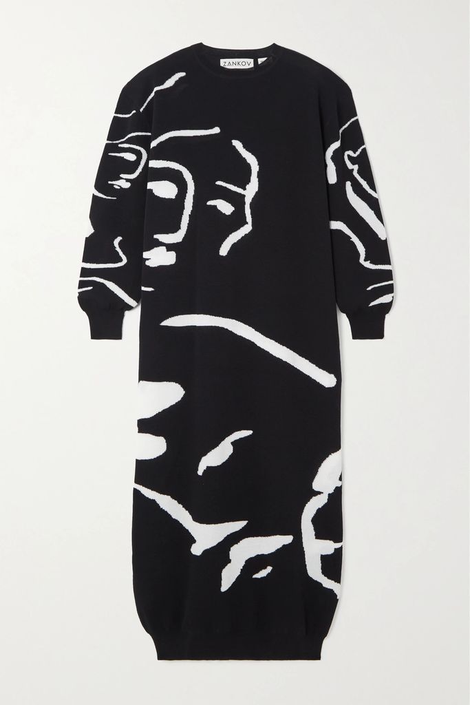 Marguerite Intarsia-knit Cotton-blend Maxi Dress - Black