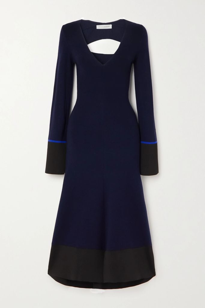Cutout Wool-blend Midi Dress - Navy