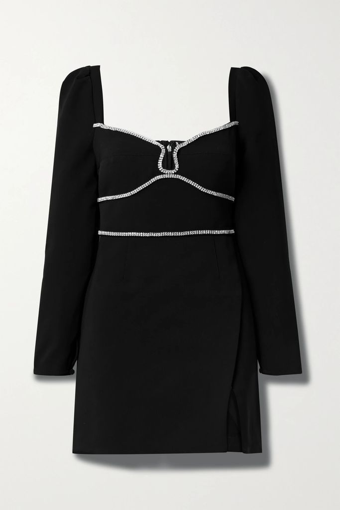 Crystal-embellished Crepe Mini Dress - Black