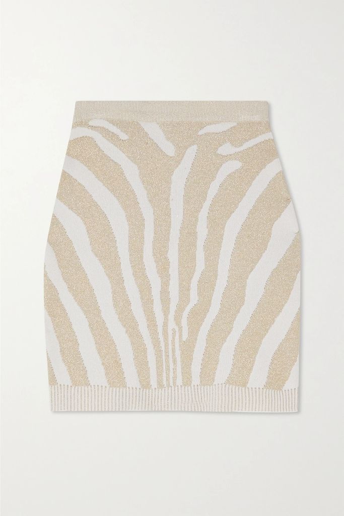 Metallic Jacquard-knit Mini Skirt - Beige
