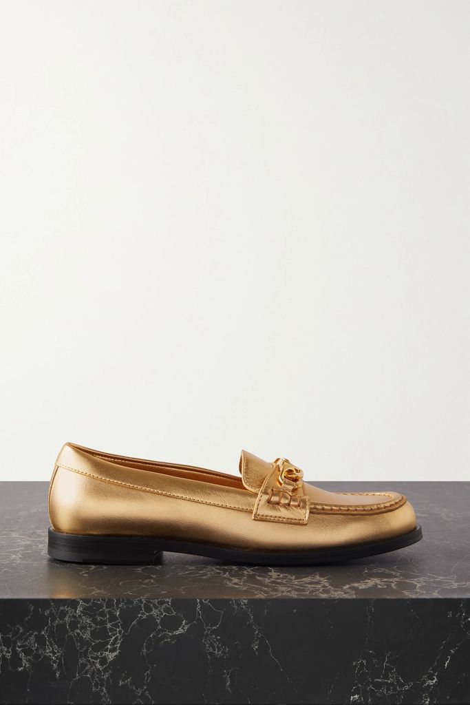 Valentino Garavani Embellished Metallic Leather Loafers - Gold