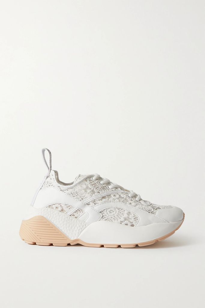 Eclypse Vegetarian Leather-trimmed Lace Sneakers - White