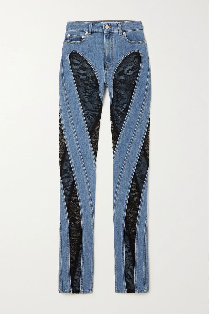 Lace-paneled High-rise Skinny Jeans - Blue