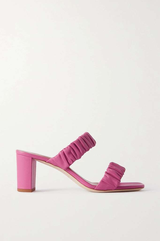 Frankie Ruched Leather Mules - Pink