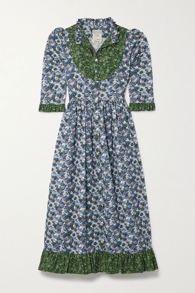 Tania Ruffled Floral-print Needlecord Cotton Midi Dress - Gray