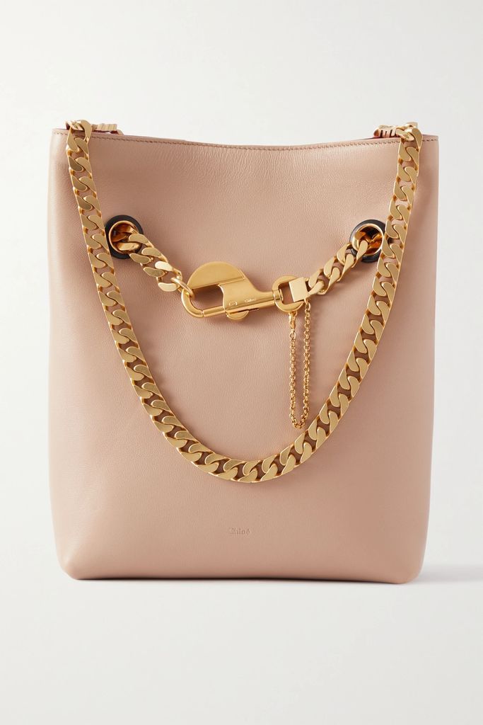 + Net Sustain Chain-embellished Leather Tote - Beige