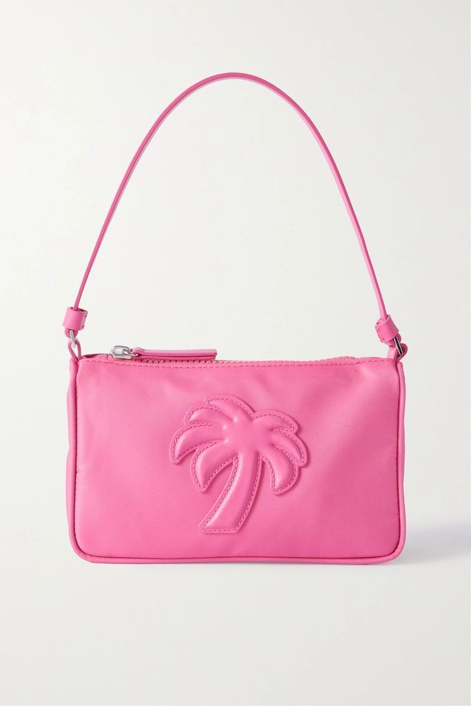 Appliquéd Leather-trimmed Shell Shoulder Bag - Pink