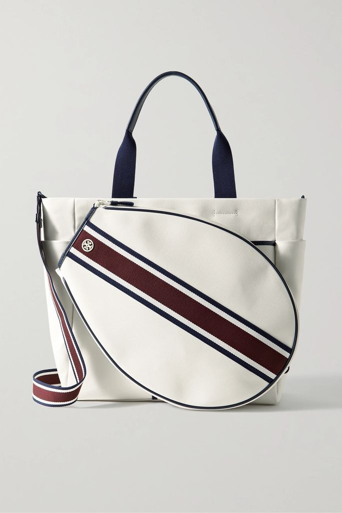 Faux Leather And Webbing-trimmed Canvas Tote - Ivory