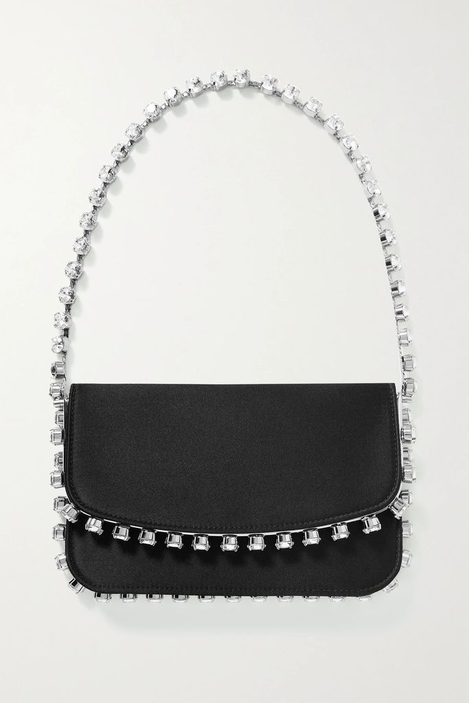 Galactic Crystal-embellished Satin Shoulder Bag - Black