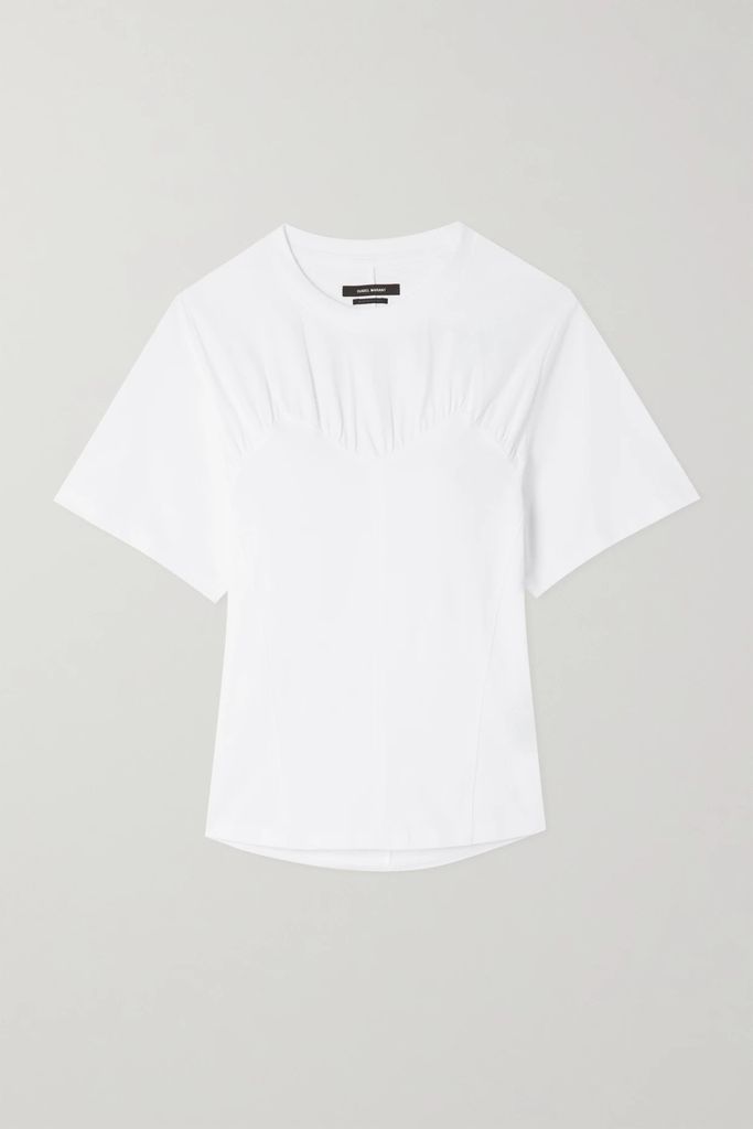 Zazie Gathered Cotton-jersey T-shirt - White