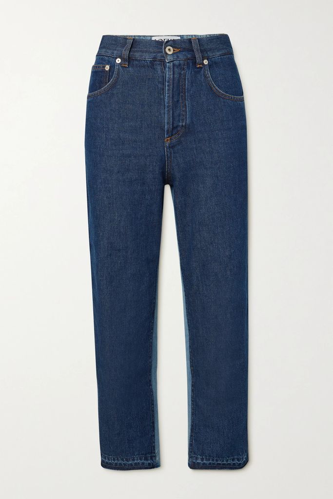 Cropped Two-tone Straight-leg Jeans - Blue