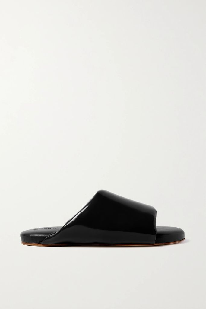 Glossed-leather Slides - Black