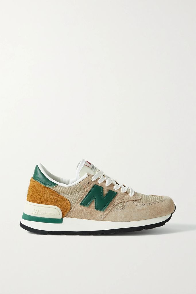 M990v1 Leather-trimmed Suede And Mesh Sneakers - Beige
