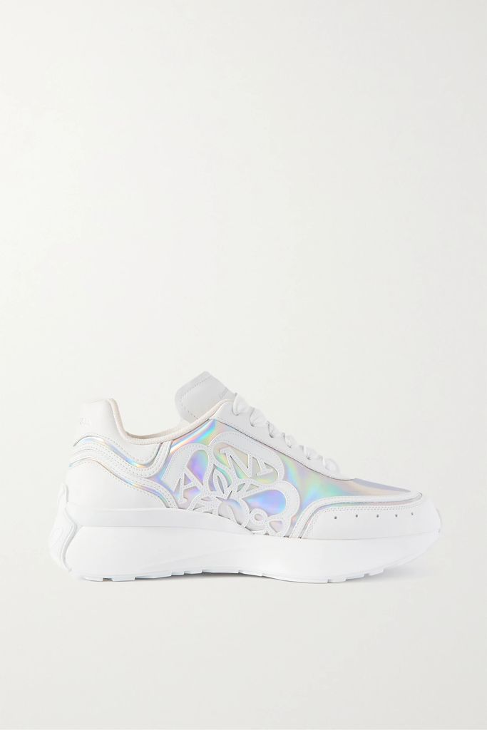 Sprint Runner Leather-appliquéd Holographic Rubber Exaggerated-sole Sneakers - Silver