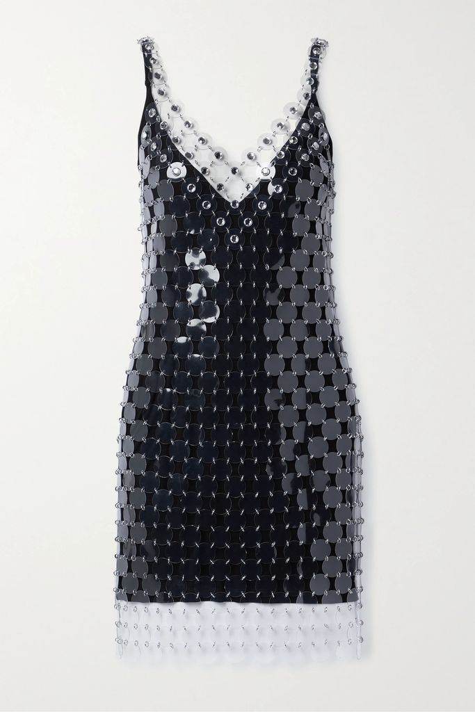 Crystal And Paillette-embellished Chainmail Mini Dress - Black