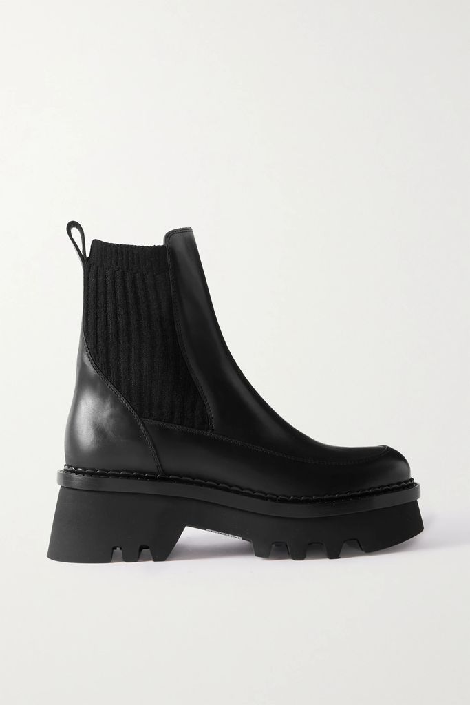 + Net Sustain Owena Ribbed-knit And Leather Platform Chelsea Boots - Black