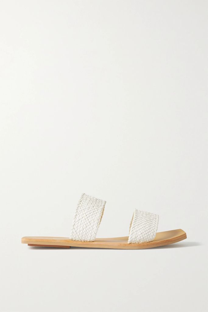 Clea Woven Leather Slides - White