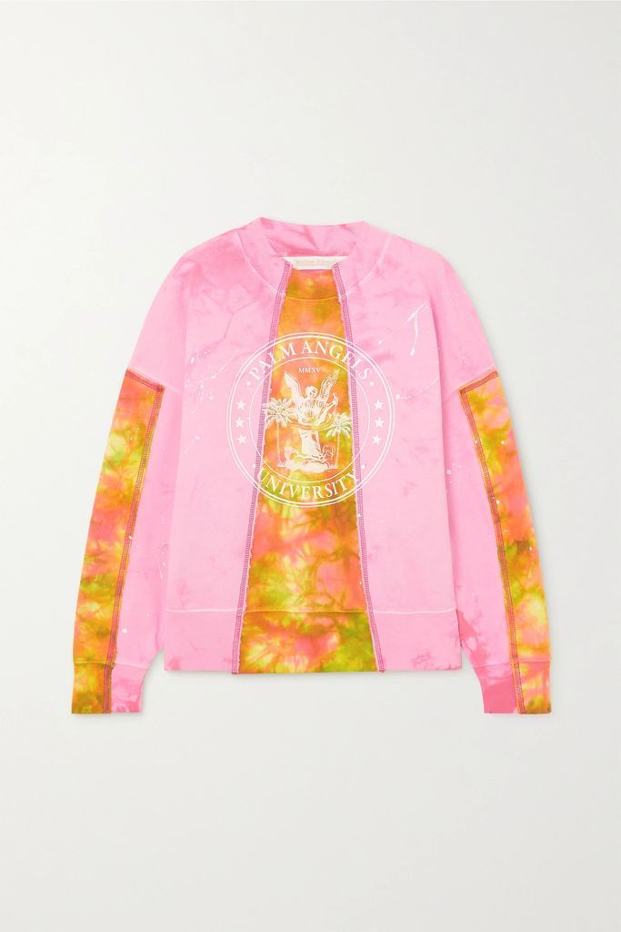 Paneled Printed Tie-dyed Cotton-jersey Sweatshirt - Pink