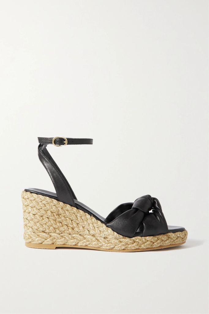 Playa Knotted Leather Espadrille Wedge Sandals - Black