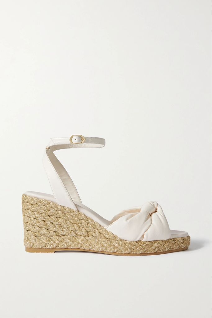 Playa Knotted Leather Espadrille Wedge Sandals - Ivory