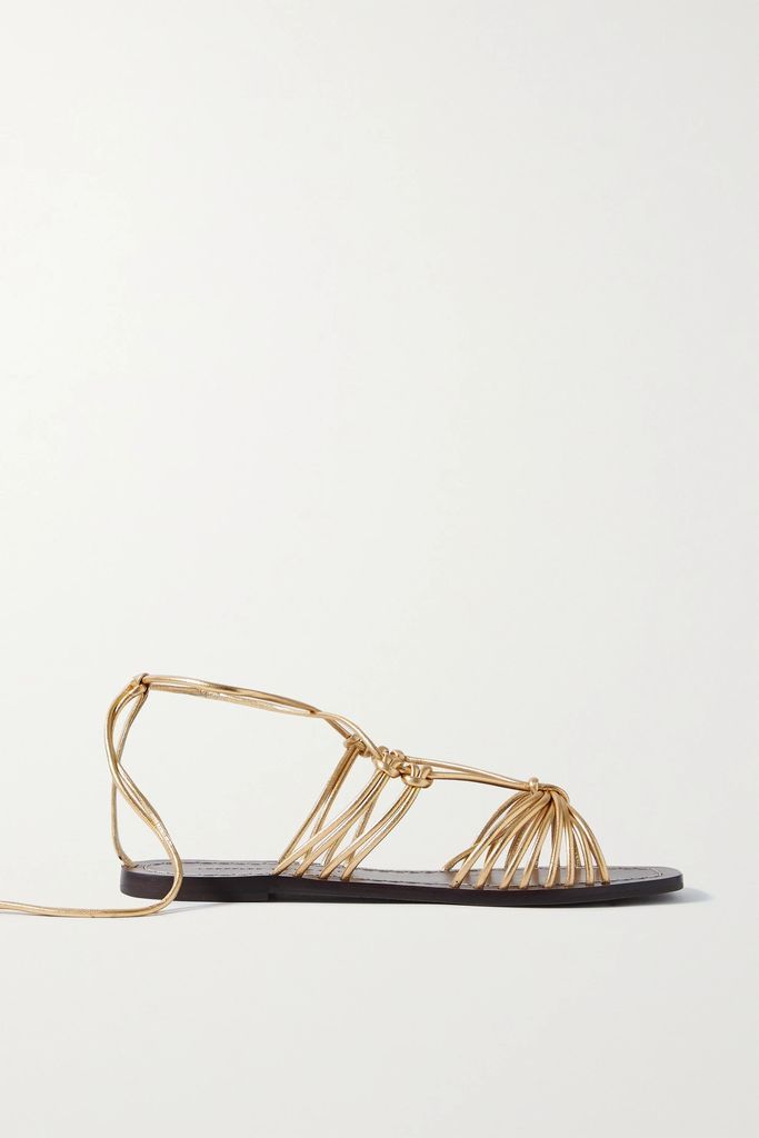 Romy Lace-up Metallic Leather Sandals - Gold