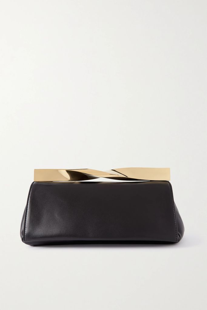 Twist Leather Clutch - Black