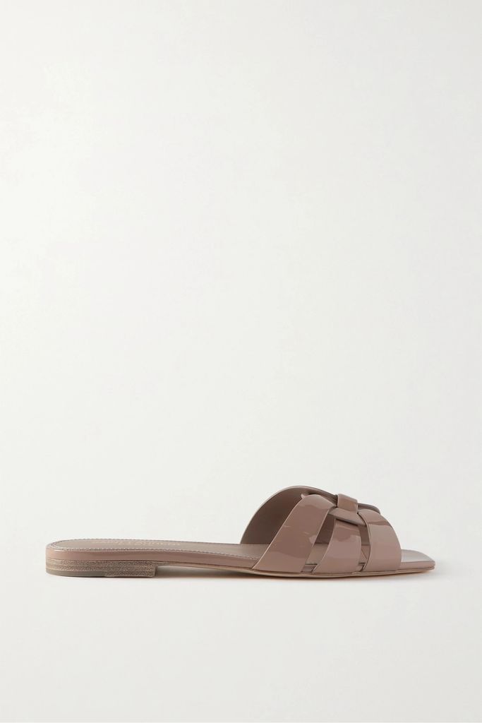 Nu Pieds Woven Patent-leather Slides - Beige