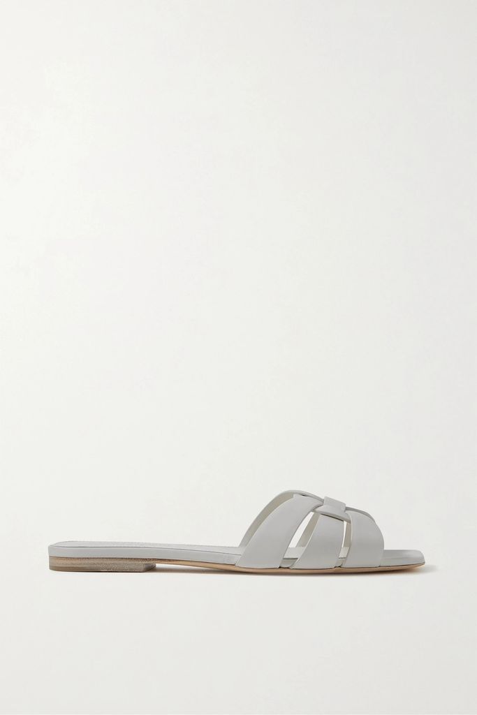 Tribute Woven Leather Slides - White