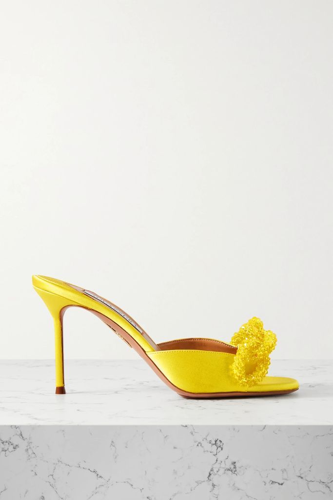 Chain Of Love 85 Crystal-embellished Satin Mules - Yellow