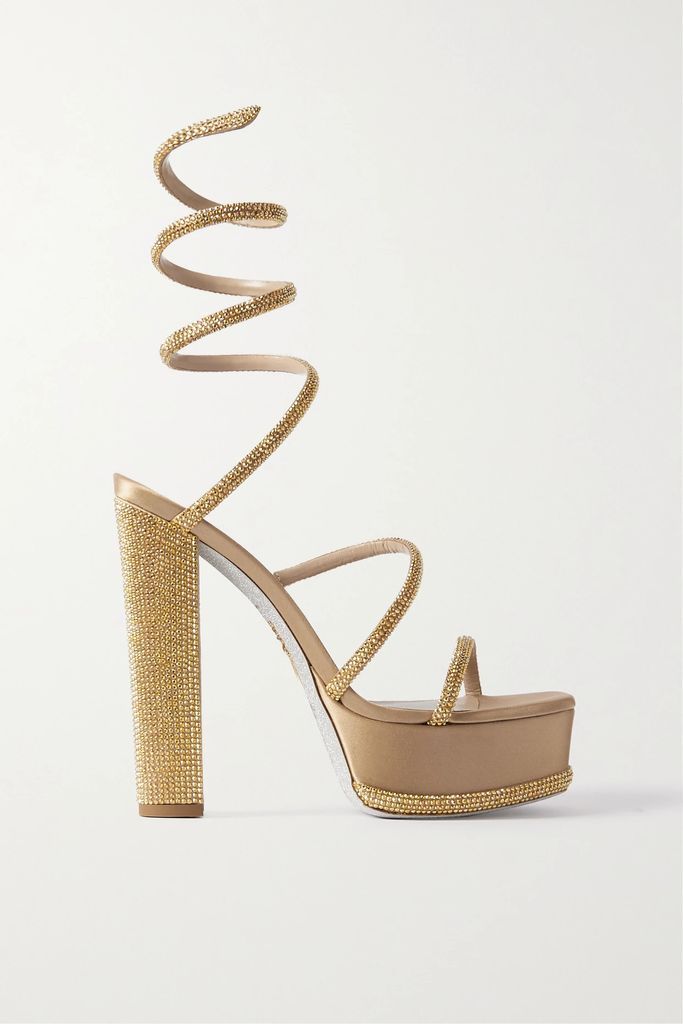Crystal-embellished Satin Platform Sandals - Gold