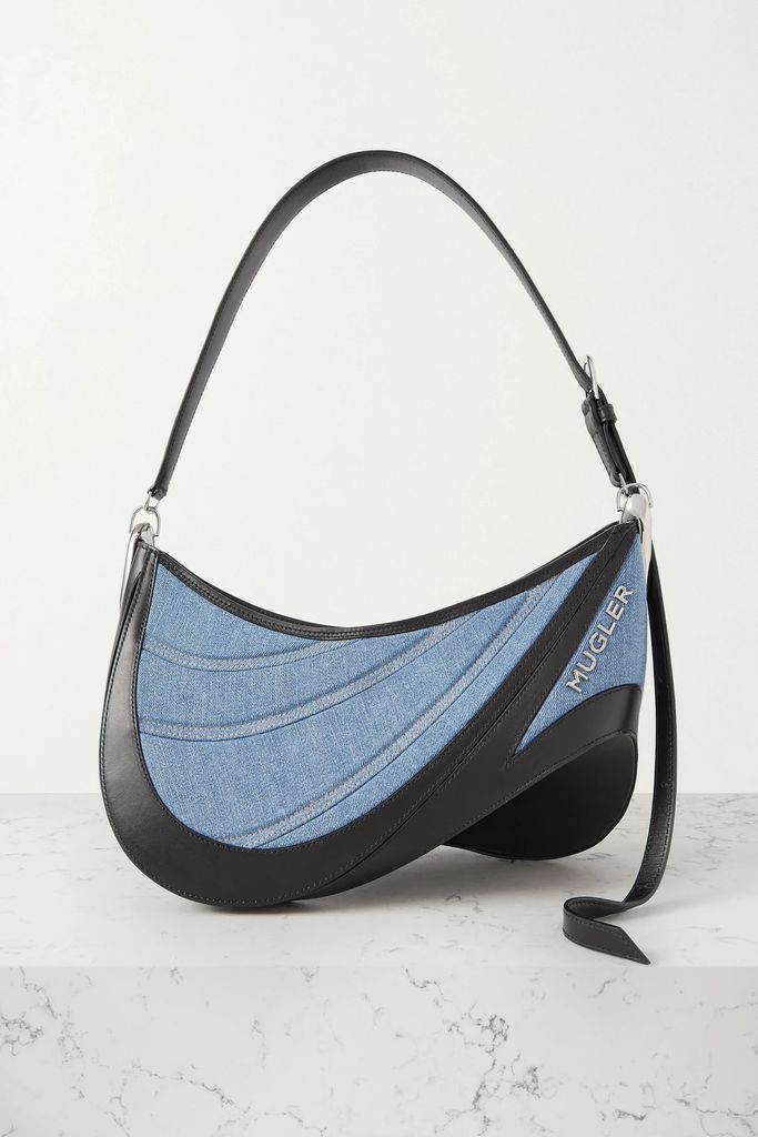 Spiral Curve Medium Leather And Quilted Denim Shoulder Bag - Blue