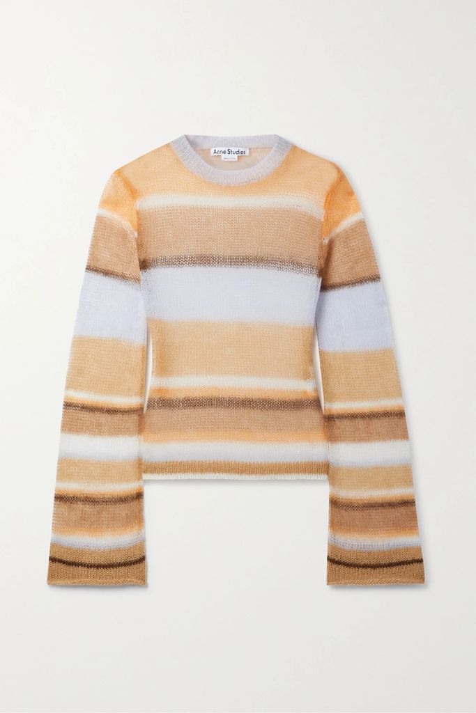 Striped Open-knit Mohair-blend Sweater - Brown