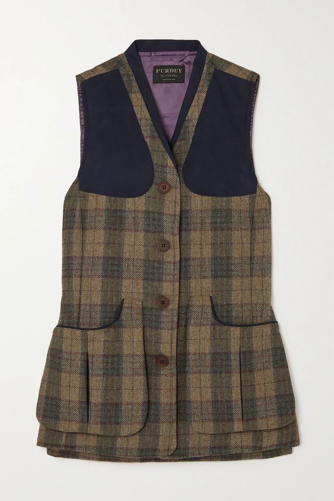 Alcantara-trimmed Checked Wool-tweed Vest - Beige