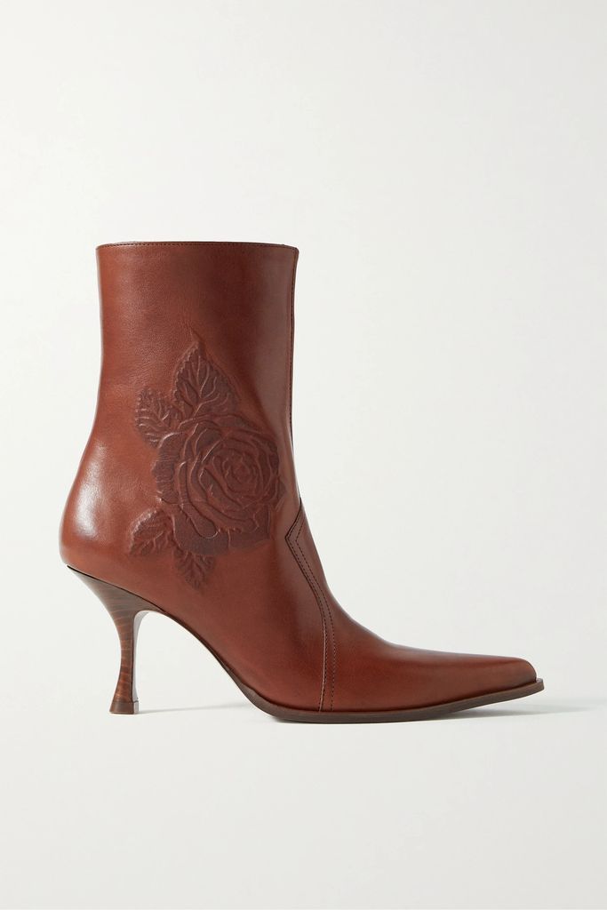 Bexen Embossed Leather Ankle Boots - Brown