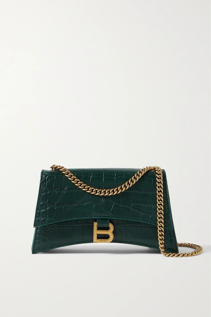 Crush Small Croc-effect Leather Shoulder Bag - Forest green