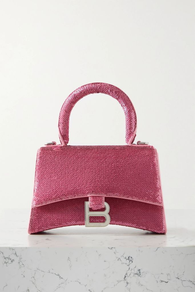 Hourglass Xs Sequined Leather Tote - Pink