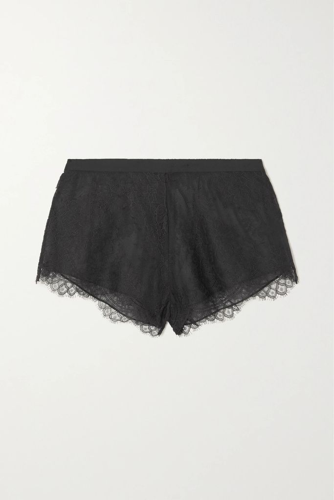Kiya Satin-trimmed Lace Pajama Shorts - Black