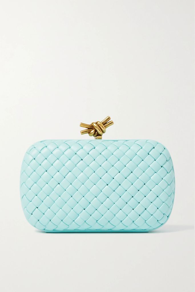 Padded Intrecciato Leather Clutch - Light blue