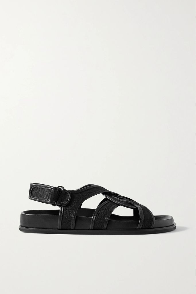 The Chunky Leather-trimmed Canvas Sandals - Black