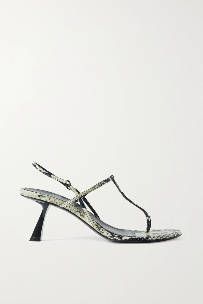 The Linden Snake-effect Leather Slingback Sandals - Gray