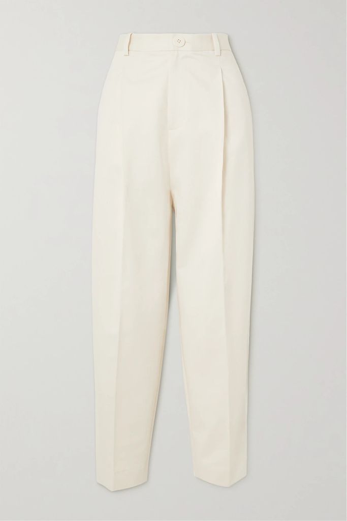 Lee Pleated Cotton-twill Tapered Pants - Cream