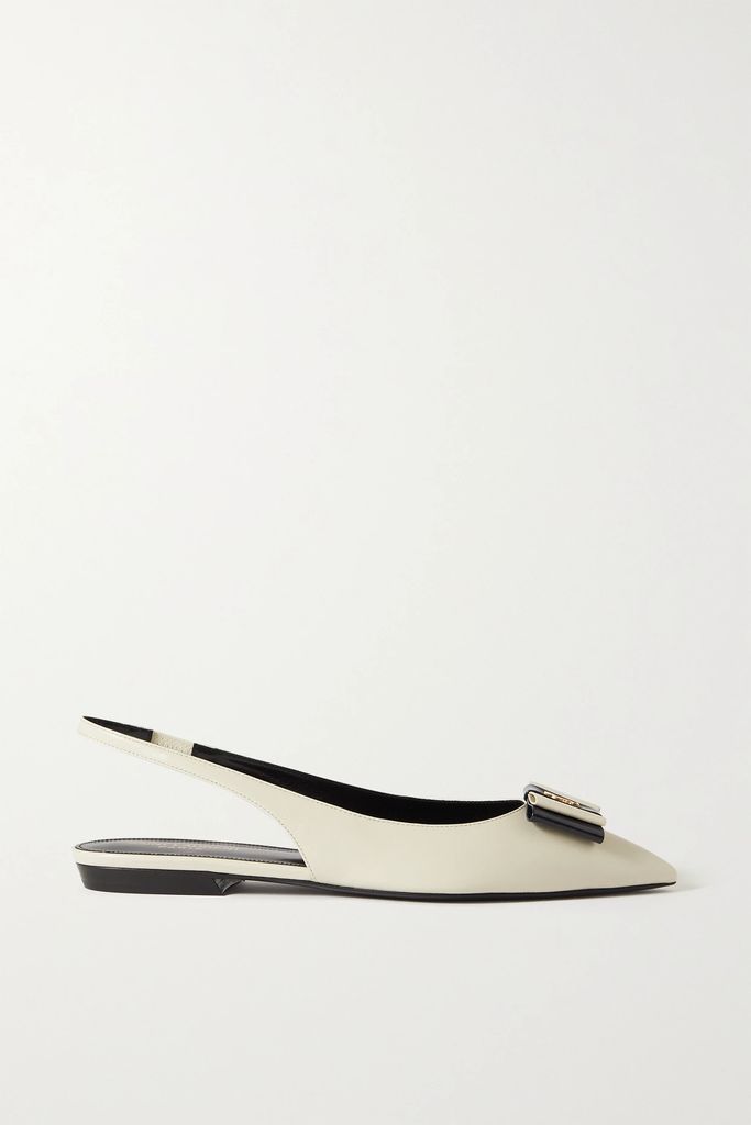 Anais Bow-detailed Leather Slingback Point-toe Flats - White