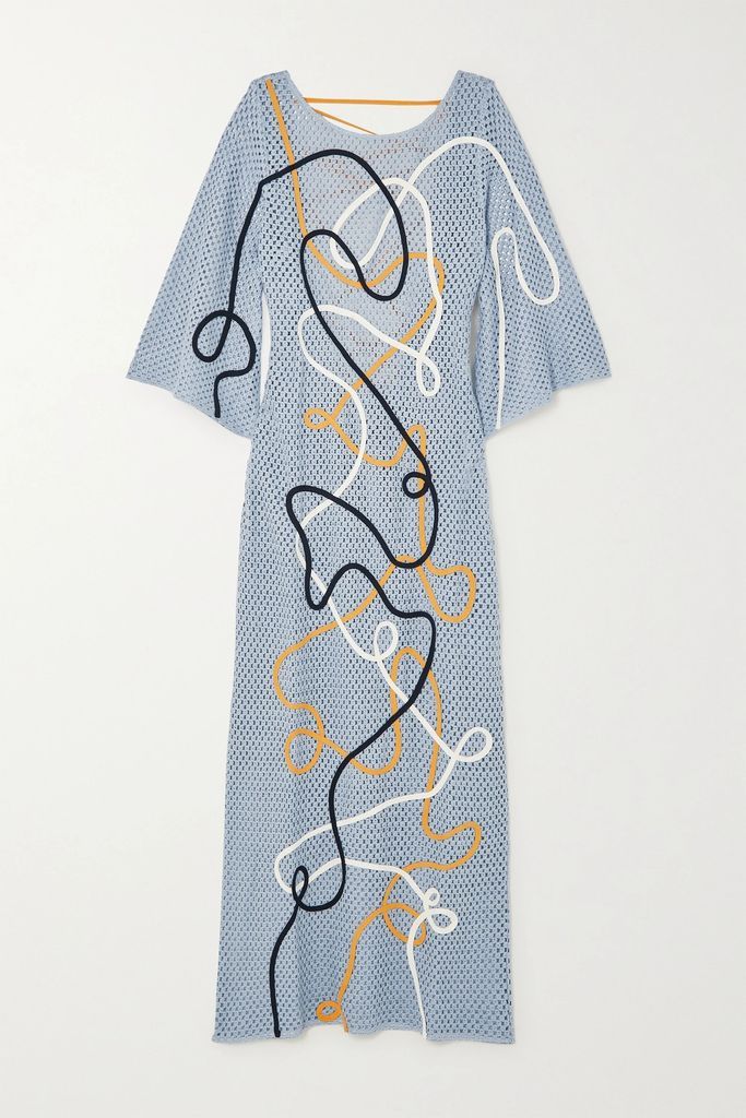 Jen Open-back Appliquéd Crocheted Cotton Maxi Dress - Blue