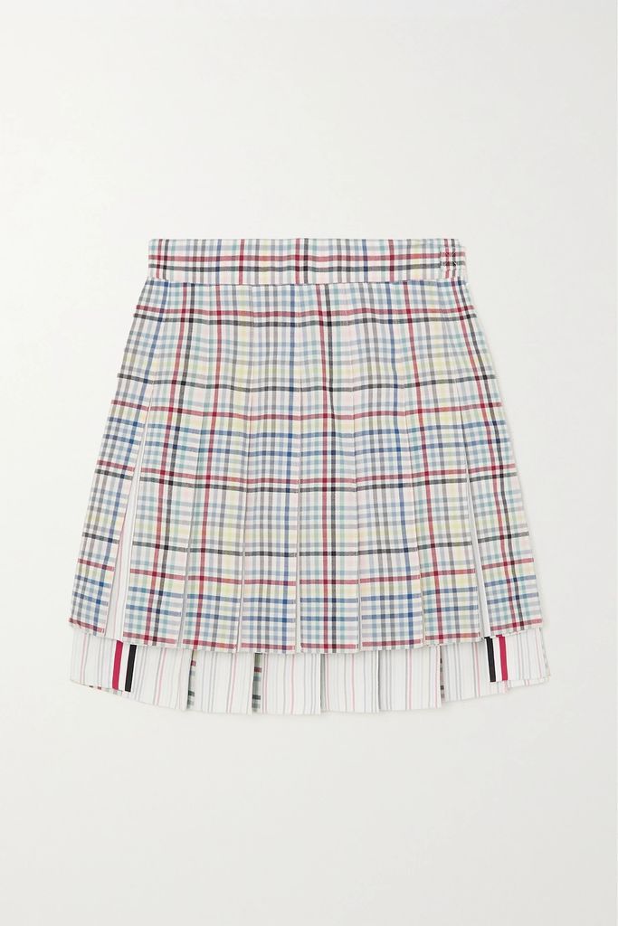 Pleated Checked Wool Mini Skirt - White